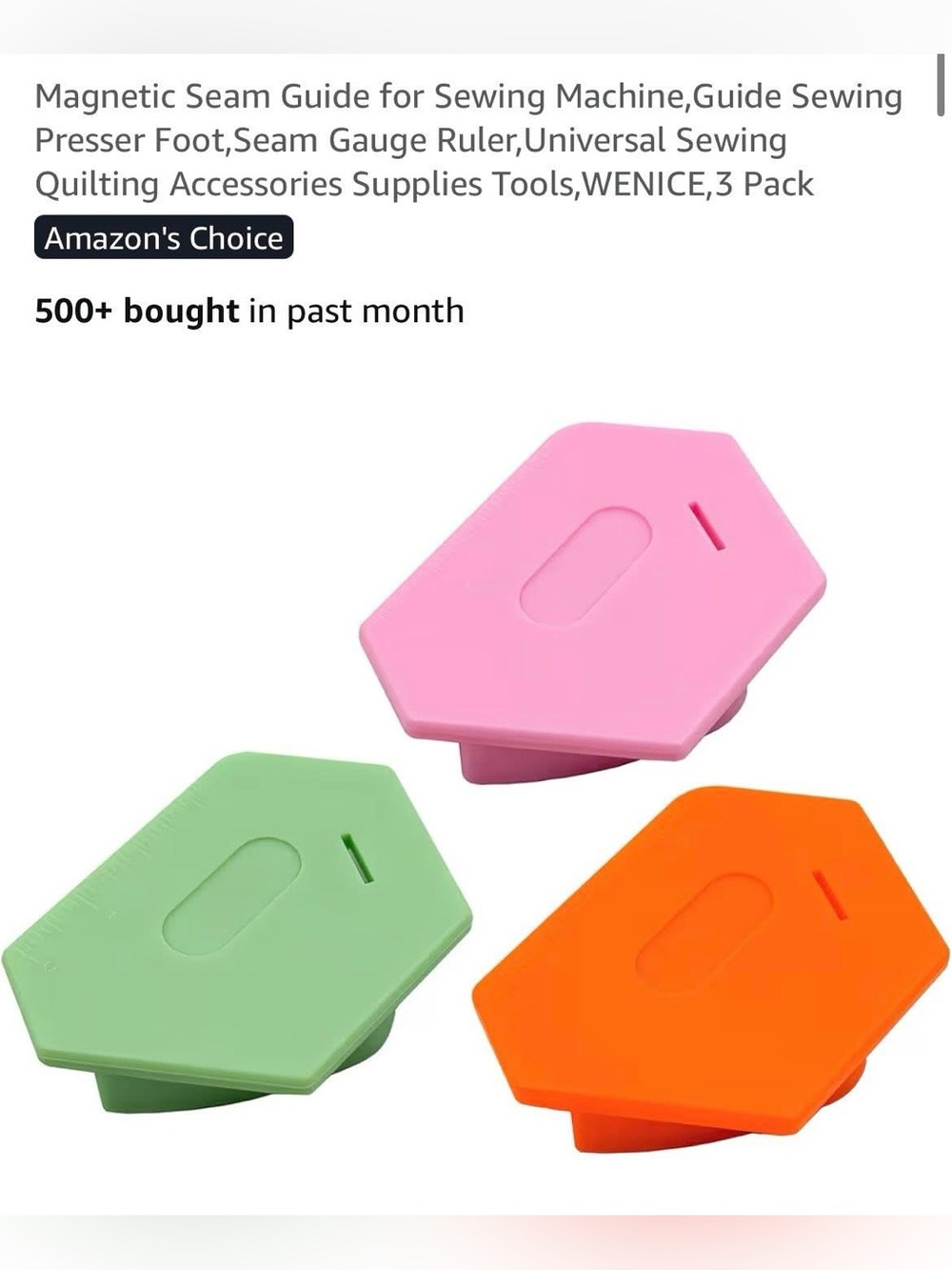 Magnetic Sewing Machine Seam Guides - Pink, Green, Orange (3 Pack)